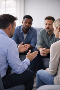 Addiction intervention specialist helping a family